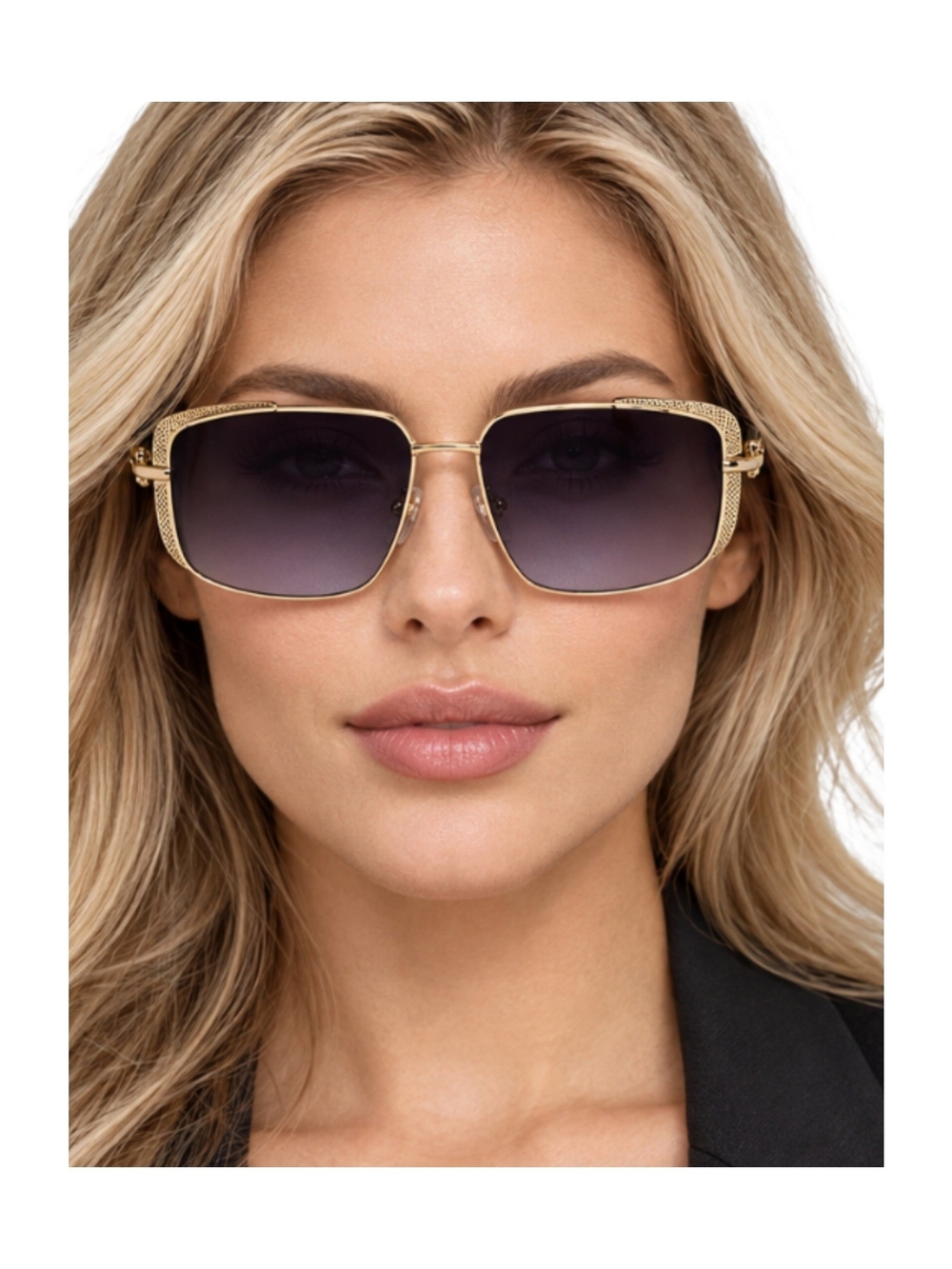 Porta Romana Gold Frame Sunglasses with Gradient Black Lenses wood temples